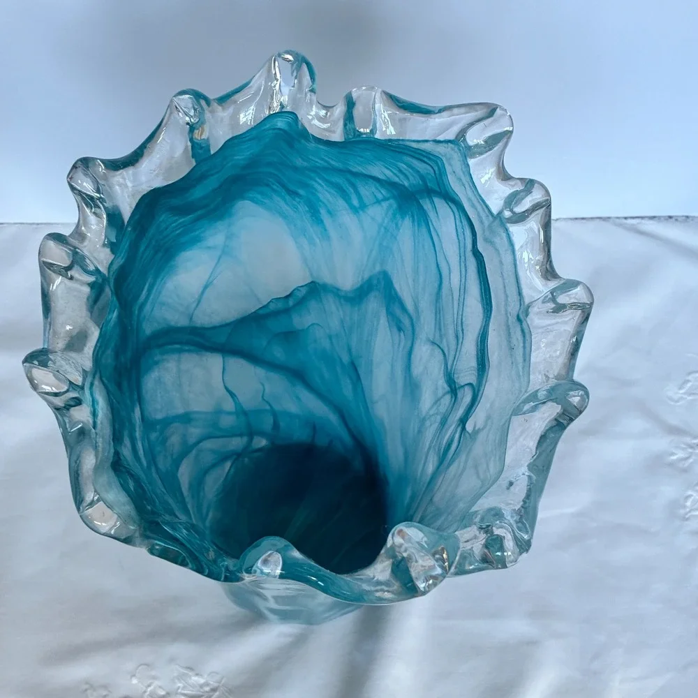Murano Glass Vase Handkerchief Ruffled Swirl Made Italy MCM Art Deco Luxury